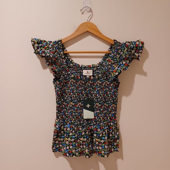 NWT TUCKERNUCK Shroom Floral Mallie Top Boho Peasant Preppy Flutter Sleeve S - Picture 2 of 6